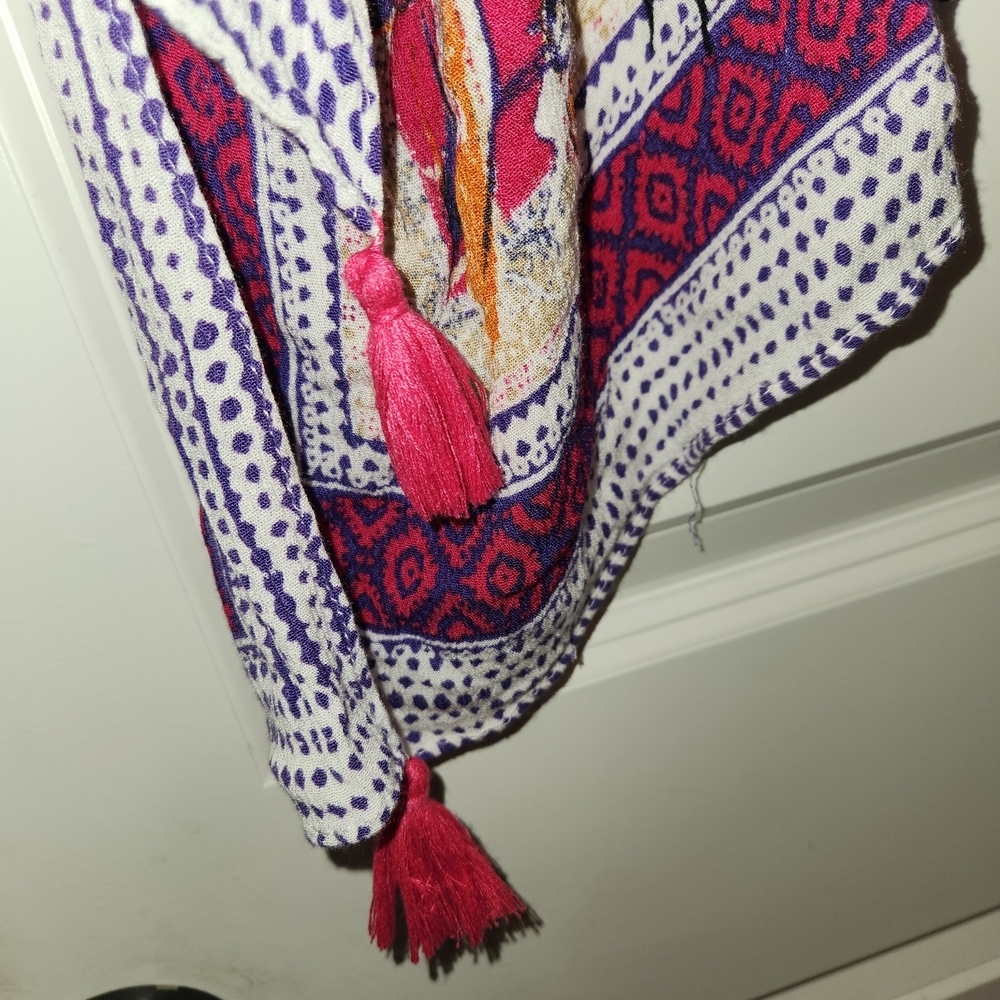 Vince Camuto Vibrant Multicolored Floral Kimono Pink Tassels One Size Boho Beach - Picture 3 of 12
